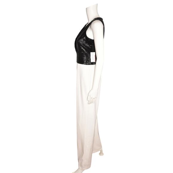 ALEXIA ADMORE NEW $265 Molly Sequin Crepe Jumpsuit Black White Size 2 - Picture 3 of 4